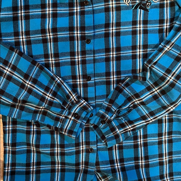 NFL Team Apparel Carolina Panthers Plaid Flannel Button-Down Shirt Women’s XL - Picture 5 of 8